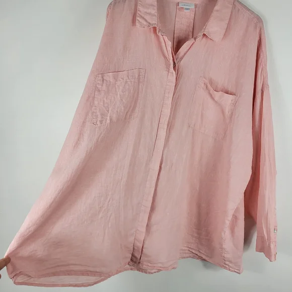 J. Jill Pink Love Linen Slub Long Sleeve Button Up Shirt Pink - Picture 3 of 12